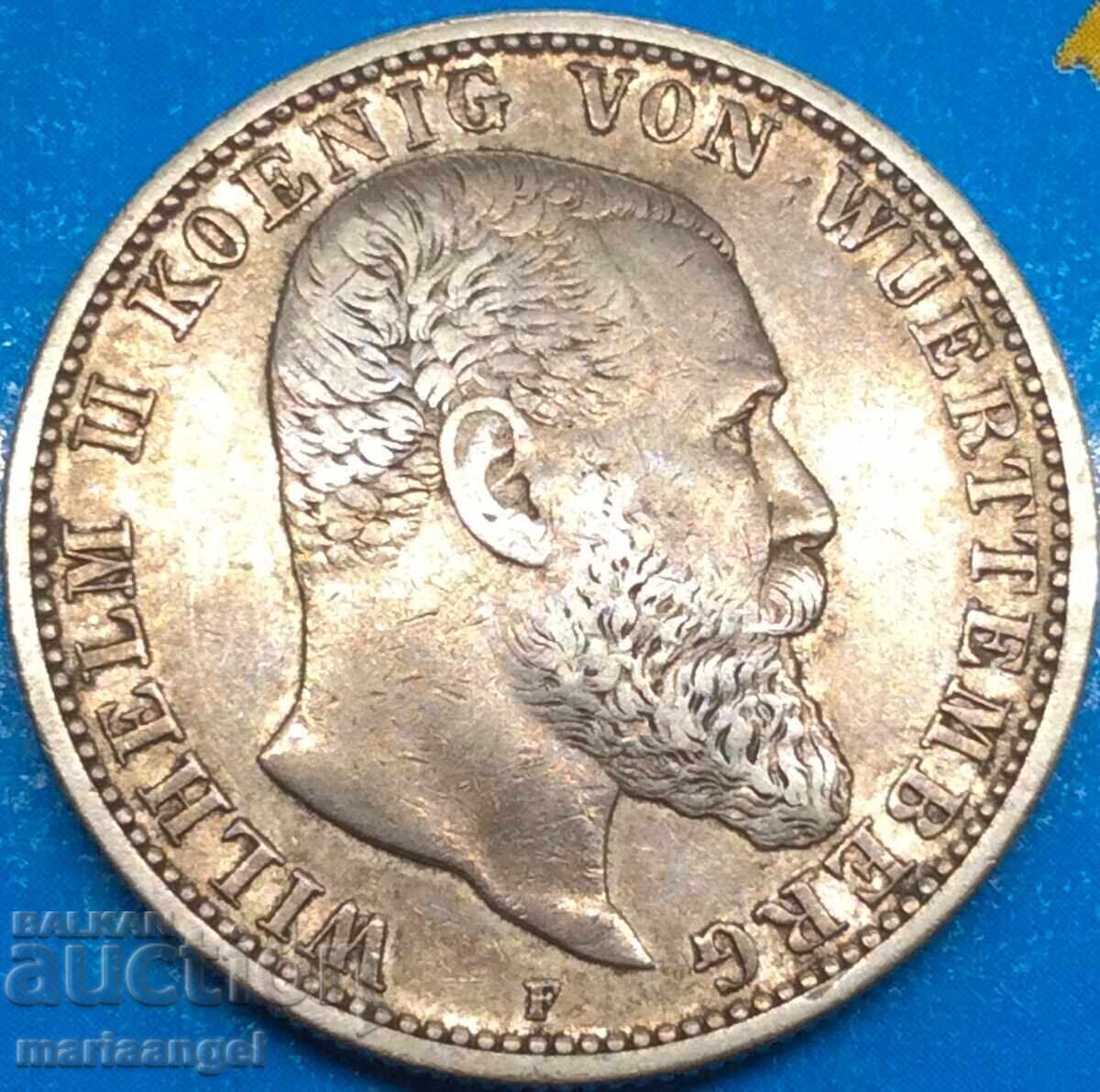 Livrarea 2 timbre 1904 Germania Württemberg Wilhelm II argint