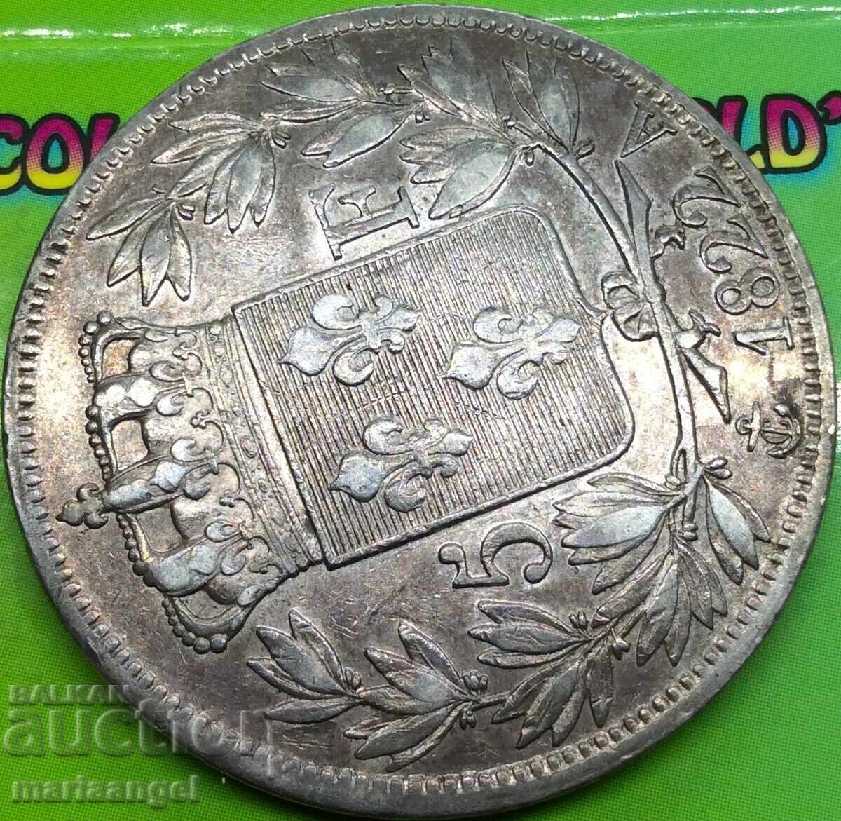 Παράδοση Γαλλία 5 Φράγκα 1822 Α - Βασιλιάς του Παρισιού Λουδοβίκος XVIII Αργυρός