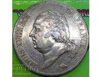 Γαλλία 5 Φράγκα 1822 Α - Βασιλιάς του Παρισιού Λουδοβίκος XVIII Αργυρός