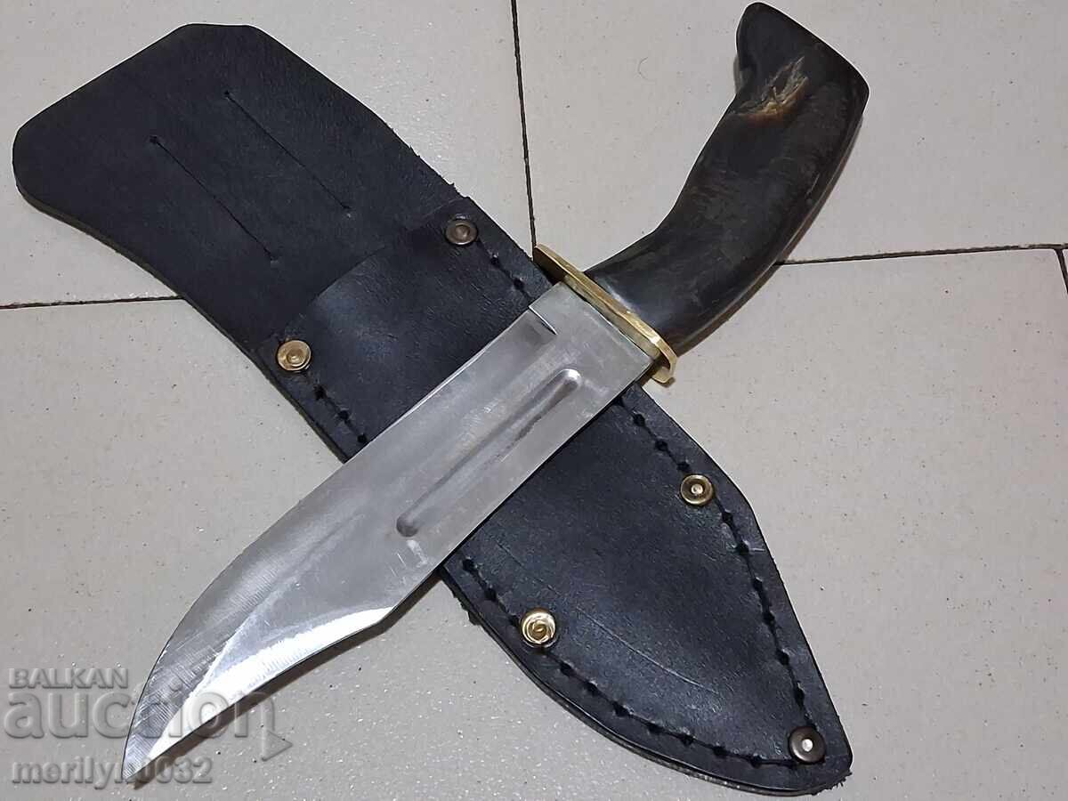 Hunting knife in a sheath with a buffalo horn handle with price 99.90 BGN | € 51.08 Hunting knife in a sheath with a buffalo horn handle with price 99.90 BGN | € 51.08