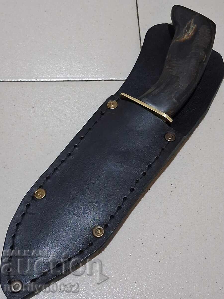 Hunting knife in a sheath with a buffalo horn handle - 6 Hunting knife in a sheath with a buffalo horn handle - 6