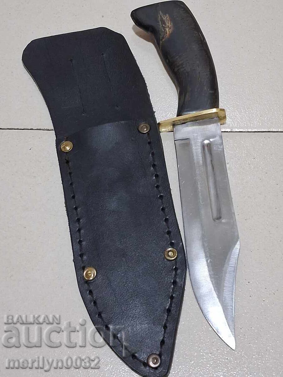 Hunting knife in a sheath with a buffalo horn handle Hunting knife in a sheath with a buffalo horn handle