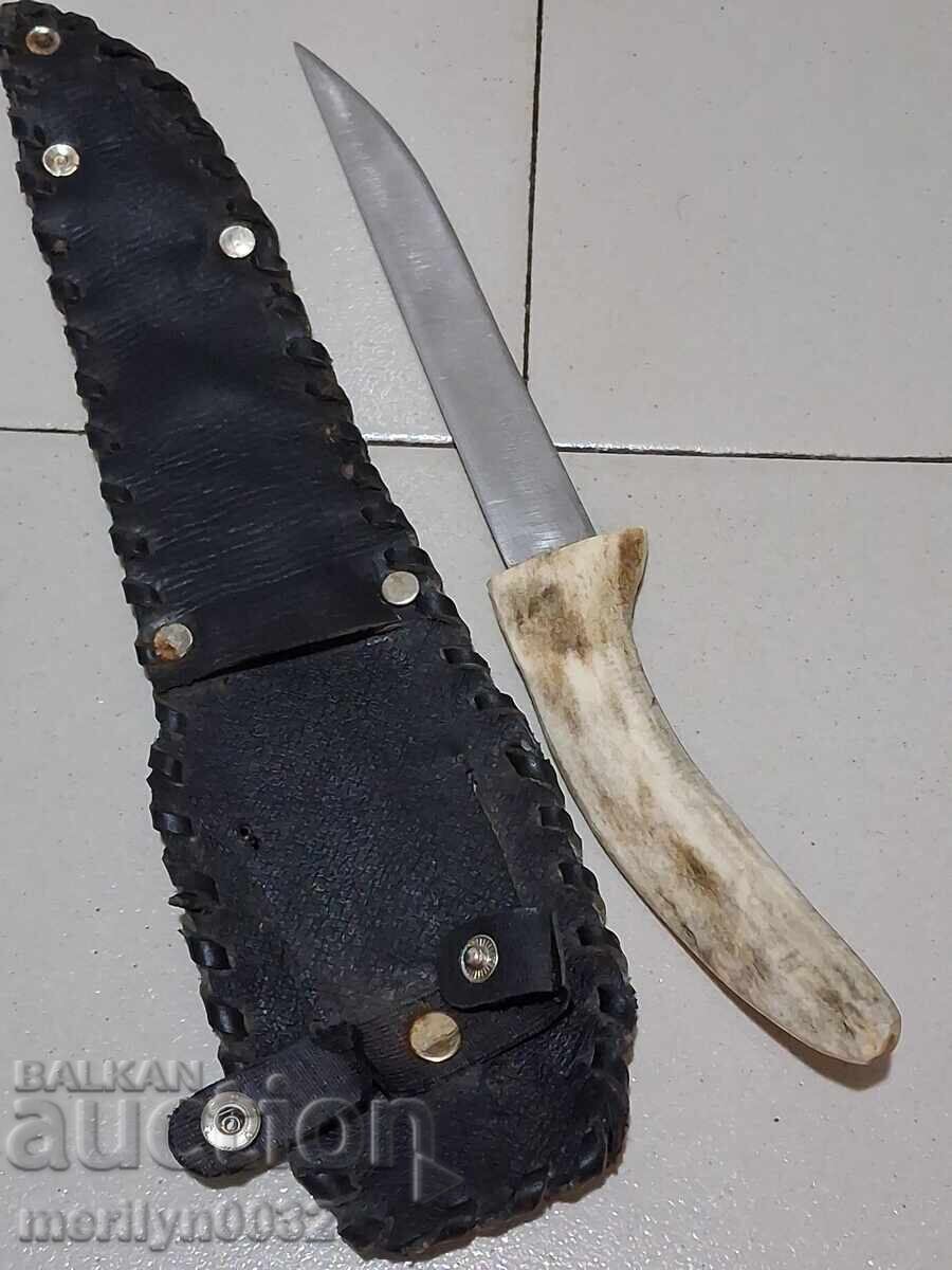 Cuțit de vânătoare în teacă cu mâner din corn de cerb - 5