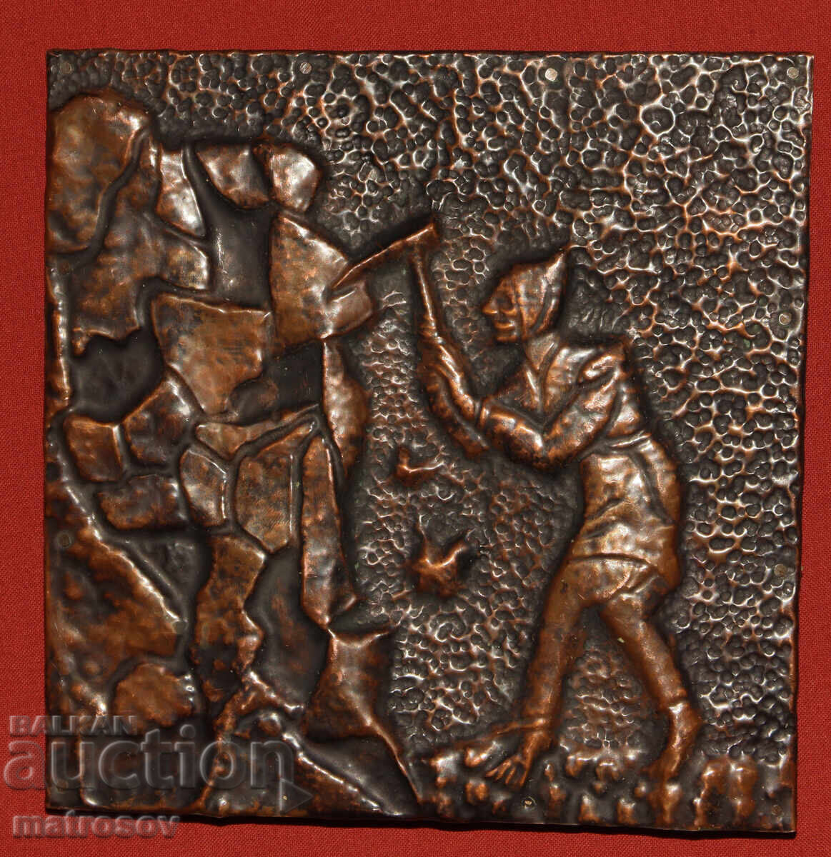 Delivery of Old Copper Plaque Pastoral Scene Miner