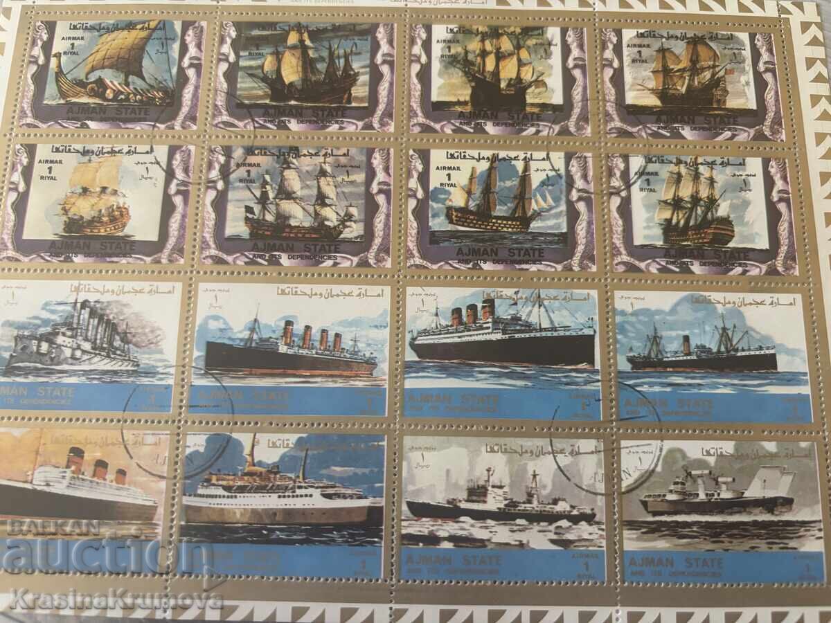 Old stamps Ajman State - ships. Birds and etc