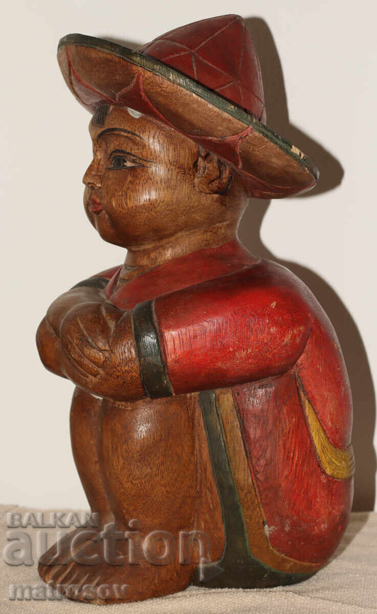 Original Sculpture Wood Carving Boy with Sombrero - 5