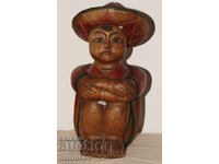 Sculptură originală, sculptură în lemn, băiat cu sombrero
