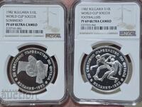 1982 10 Leva Sombrero and Two Football Players Two Coins NGC