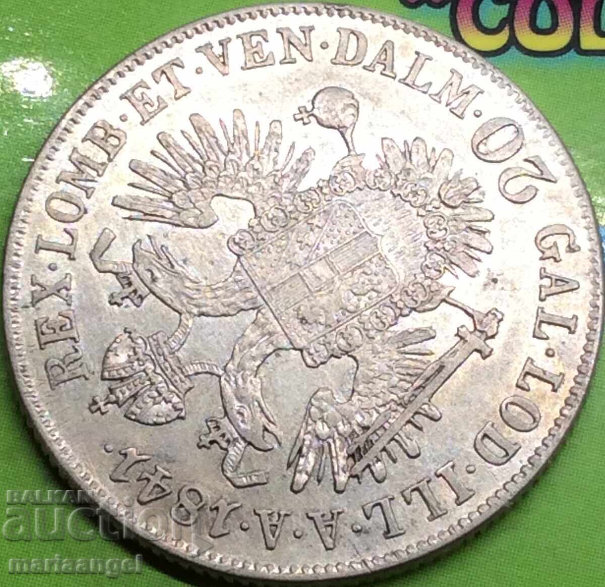 Licitație 20 kreĭtseri 1841 A - Viena Austria pentru Ungaria Ferdinand argint