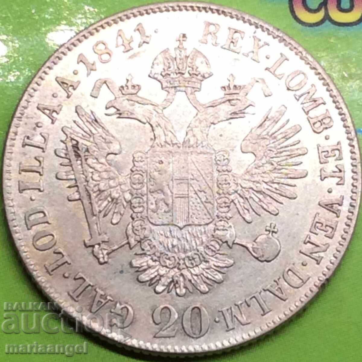 20 kreĭtseri 1841 A - Viena Austria pentru Ungaria Ferdinand argint - 7