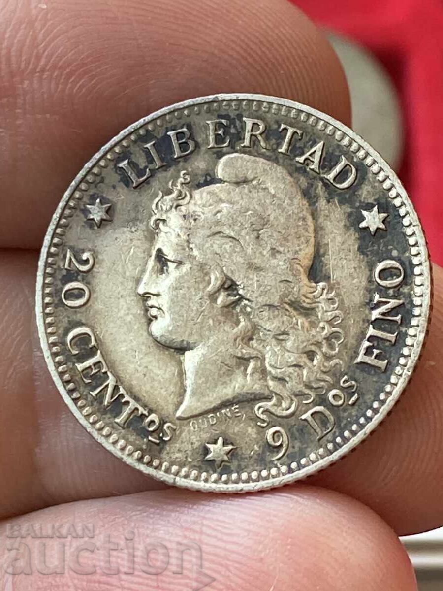 Argentina 20 Centavos 1882 Silver Argentina 20 Centavos 1882 Silver