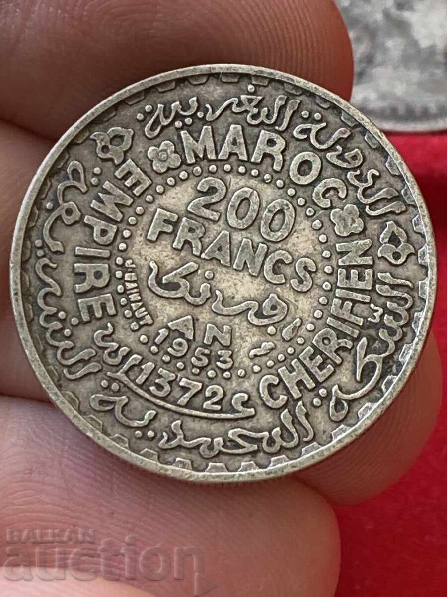 Morocco 200 Francs 1953 Mohammed V Silver Morocco 200 Francs 1953 Mohammed V Silver
