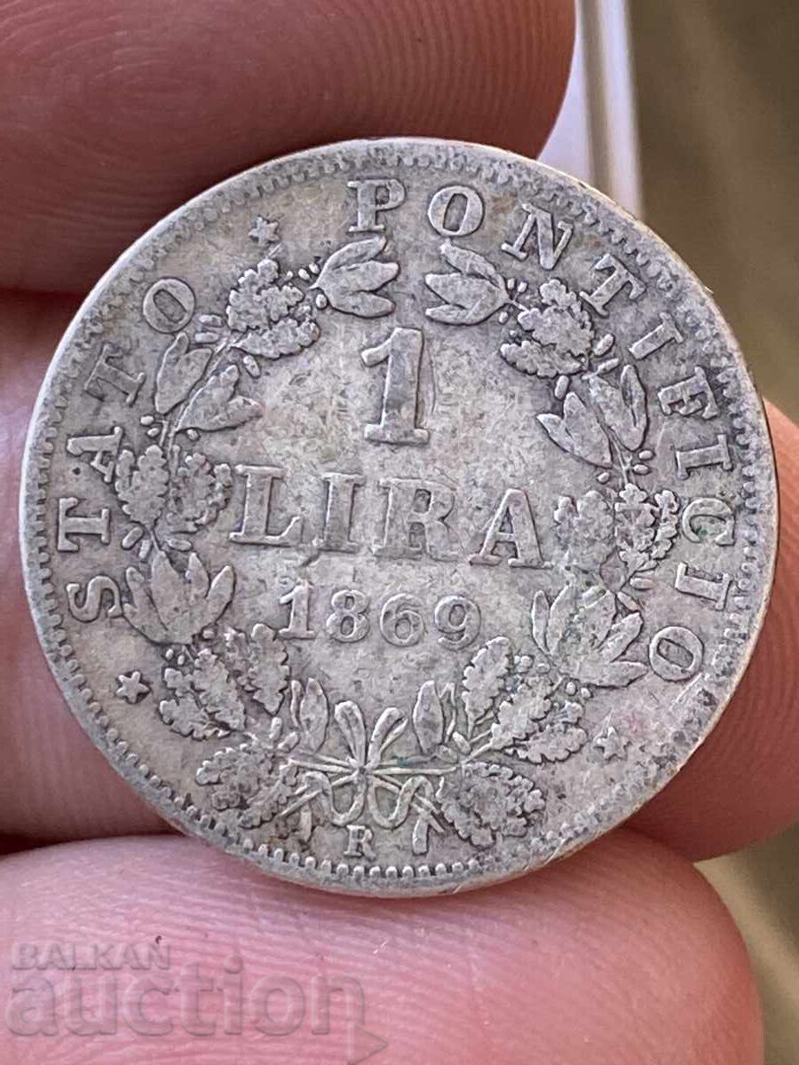Vatican 1 Lira 1869 Pope Pius IX Silver with price 43.00 BGN | € 21.99