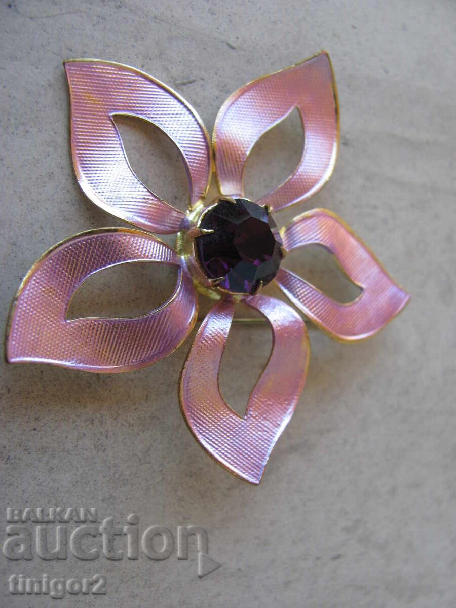 Beautiful brooch - flower with a semi-precious stone - 5