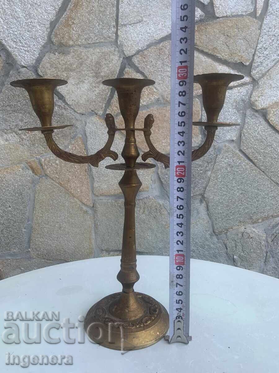 СВЕЩНИК МЕТАЛ БРОНЗ МЕСИНГ ТРОЙКА ОРНАМЕНТИ с цена 67.00 лв. | € 34.26