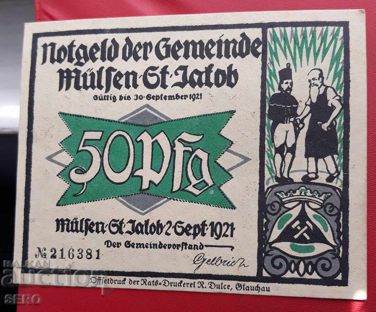 Τραπεζογραμμάτιο-Γερμανία-Σαξονία-Μύλσεν Σεντ Γιάκομπ-50 πφένιγκ 1921 με τιμή 2.00 BGN | € 1.02 Τραπεζογραμμάτιο-Γερμανία-Σαξονία-Μύλσεν Σεντ Γιάκομπ-50 πφένιγκ 1921 με τιμή 2.00 BGN | € 1.02