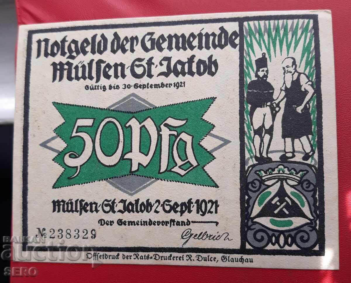 Banknote - Germany - Saxony - Mülsen St. Jacob - 50 Pfennig 1921 with price 2.00 BGN | € 1.02