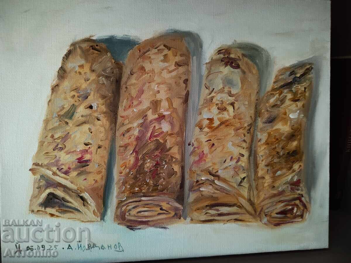 Tablou în ulei - Natură statică - Clătite A. Yordanov Tablou în ulei - Natură statică - Clătite A. Yordanov