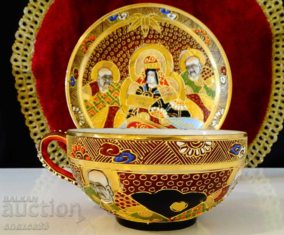 Auction  Satsuma Japanese porcelain bowl with saucer, gold