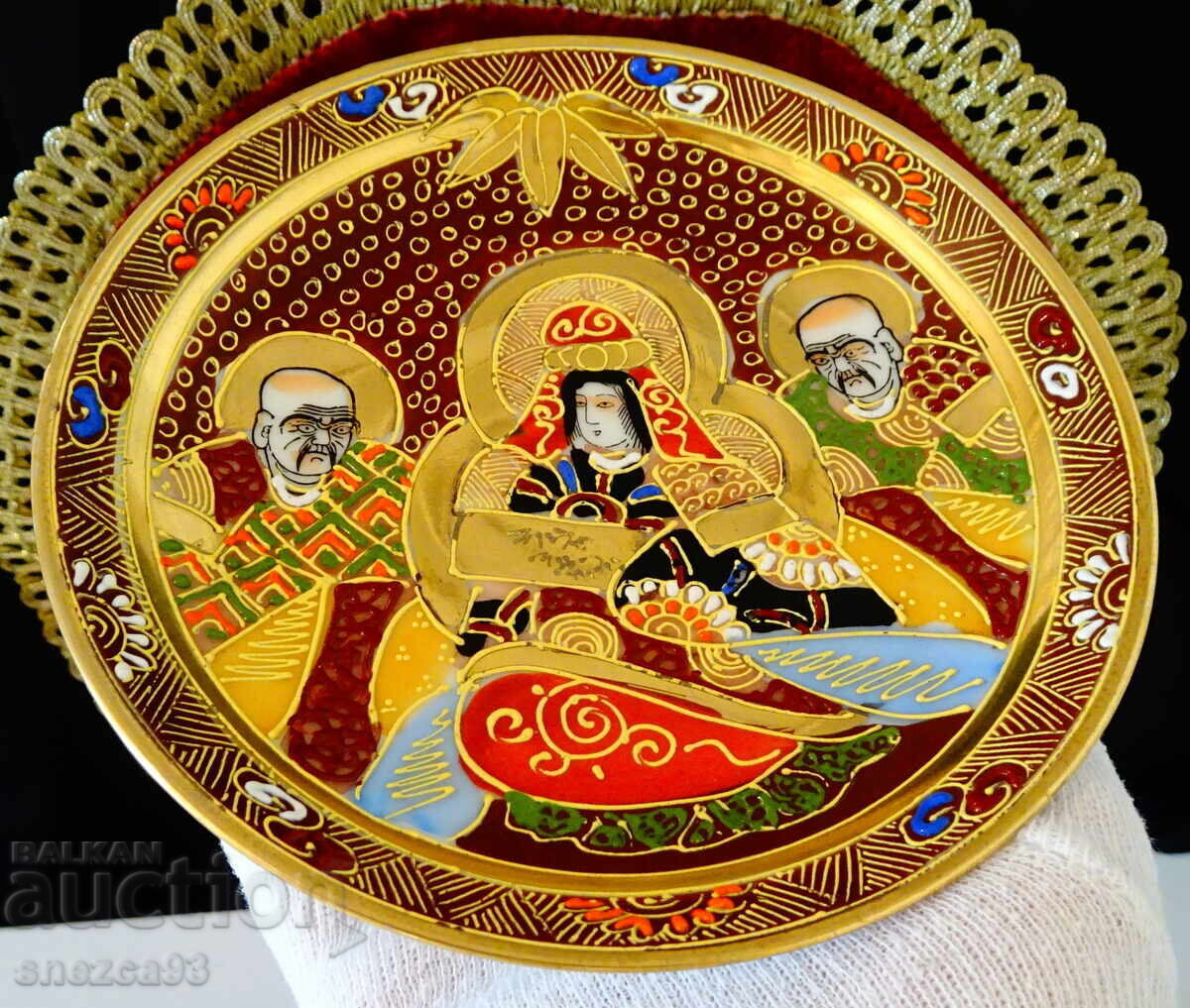 Satsuma Japanese porcelain bowl with saucer, gold - 5