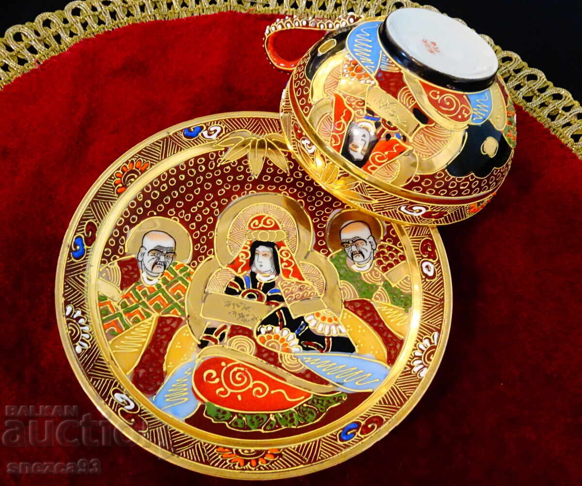 Satsuma Japanese porcelain bowl with saucer, gold - 6