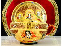 Ceașcă cu farfurie din porțelan japonez Satsuma, aur