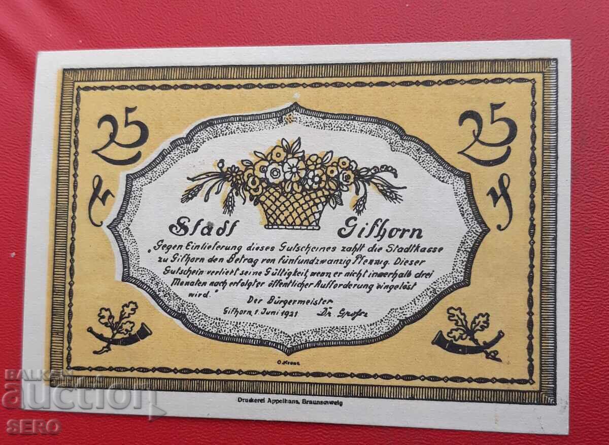 Banknote - Germany - Saxony - Gifhorn - 25 Pfennig 1921 with price 2.00 BGN | € 1.02