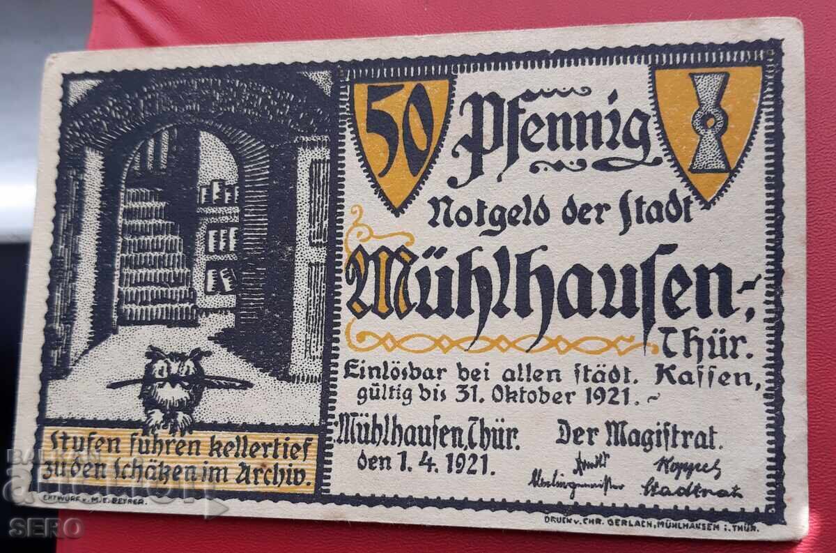 Banknote-Germany-Thuringia-Mühlhausen-50 pfennig 1921