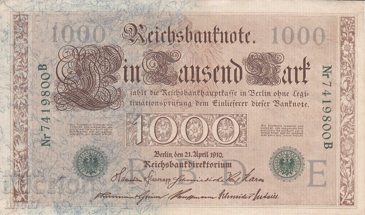 tino37 - GERMANIA - 1000 MARCI /ȘTAMPILĂ VERDE/ - 1910 - VF+ cu preț 5.50 BGN | € 2.81