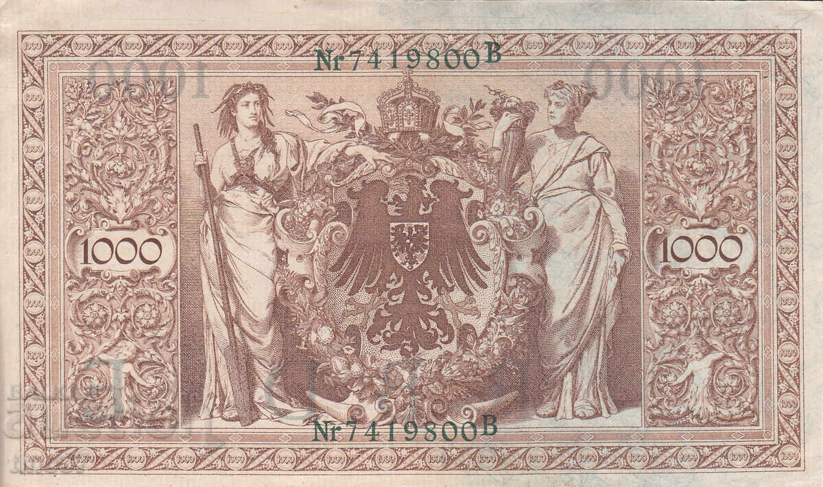 Licitație tino37 - GERMANIA - 1000 MARCI /ȘTAMPILĂ VERDE/ - 1910 - VF+