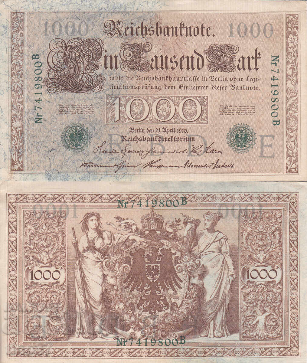 tino37 - GERMANIA - 1000 MARCI /ȘTAMPILĂ VERDE/ - 1910 - VF+