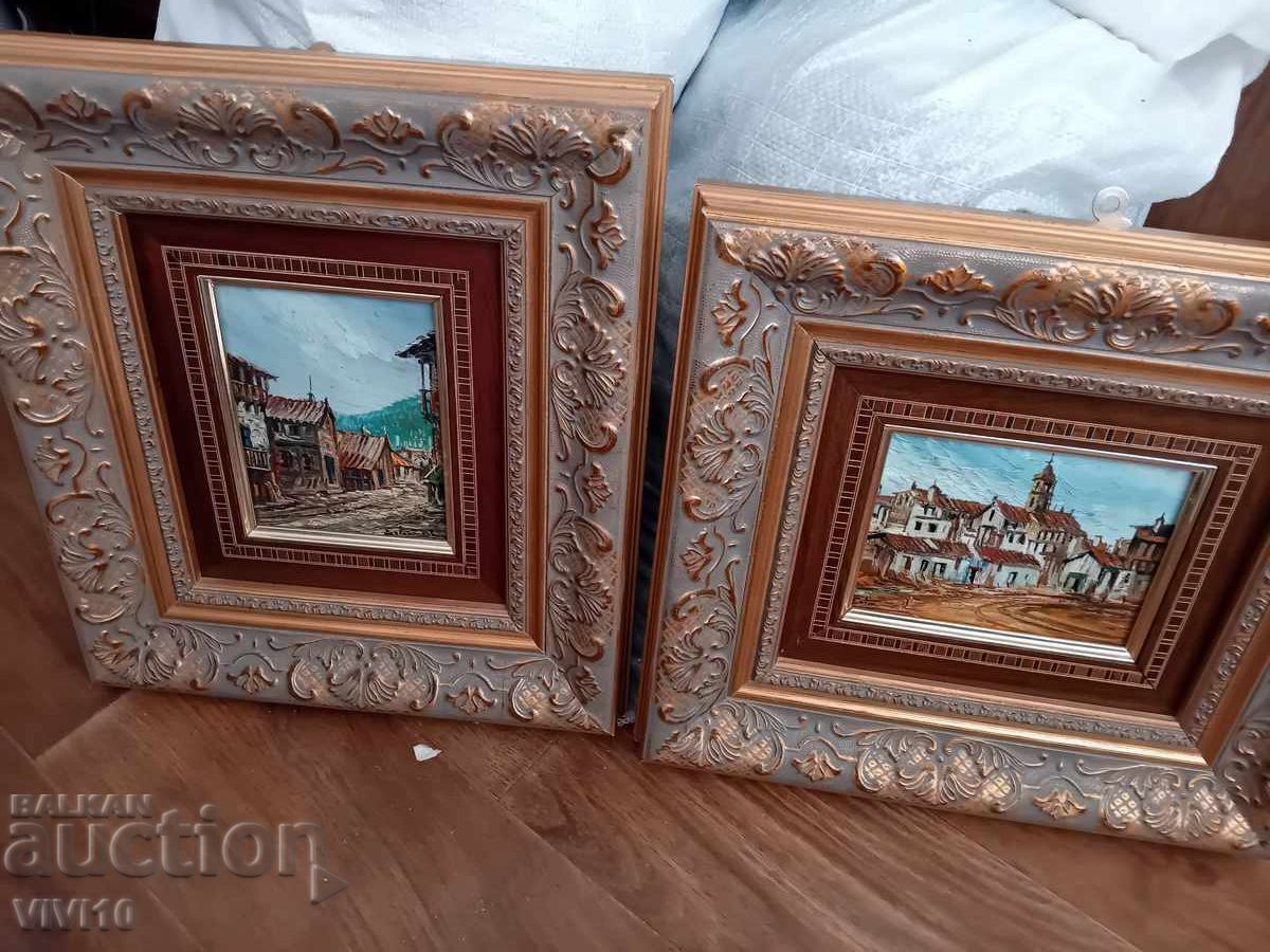 2 antique paintings, oil on wood frames 2 antique paintings, oil on wood frames