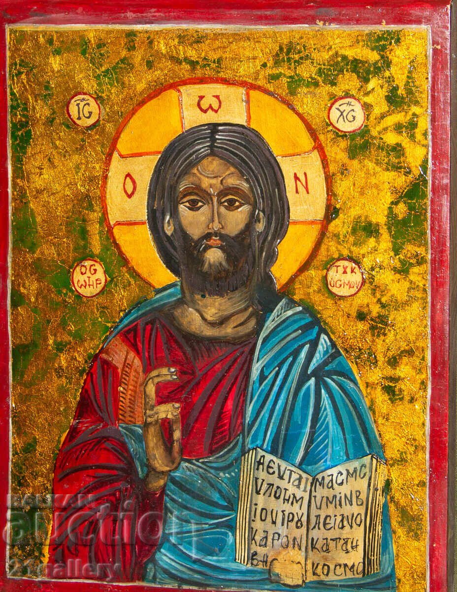 Hand-painted icon, tempera, Jesus Christ Pantocrator with price 350.00 BGN | € 178.95
