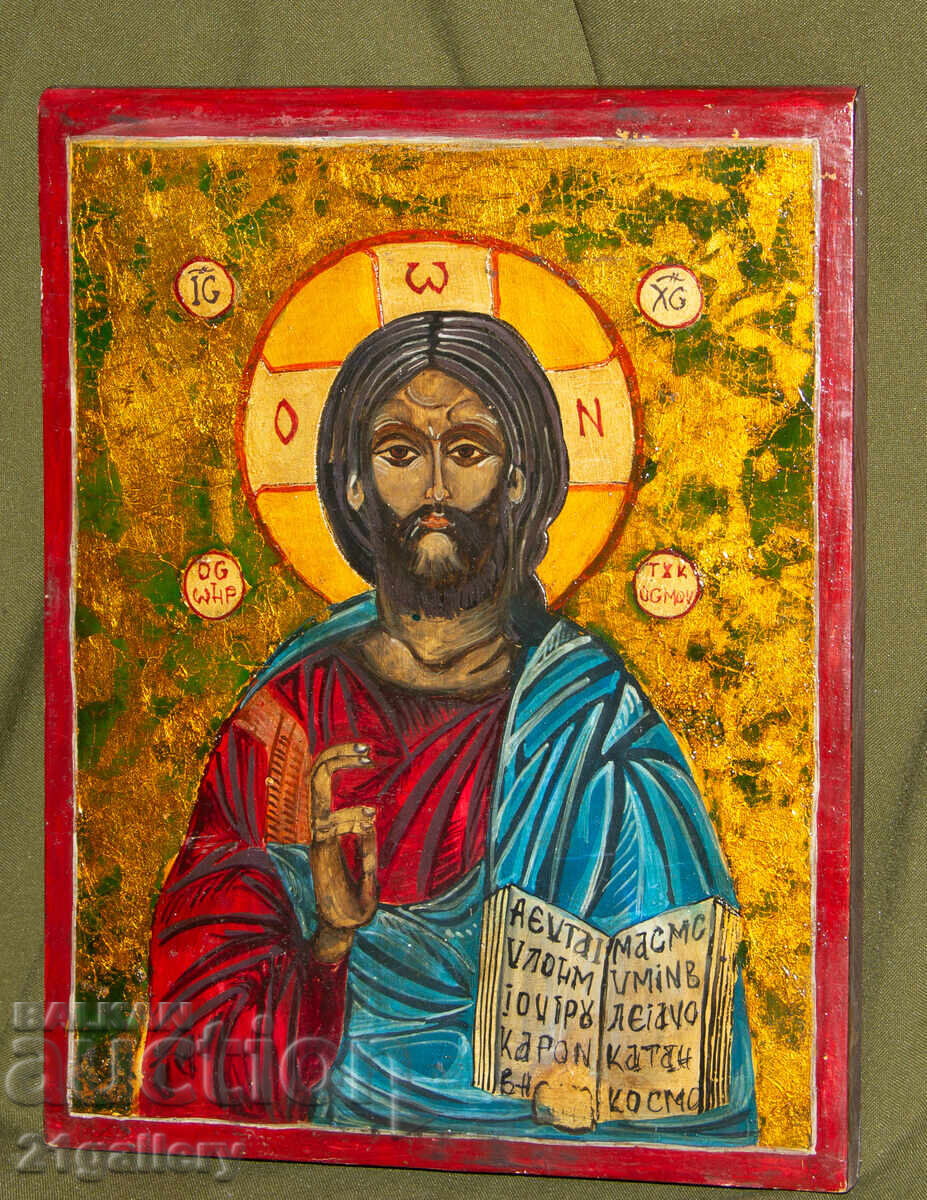 Auction  Hand-painted icon, tempera, Jesus Christ Pantocrator