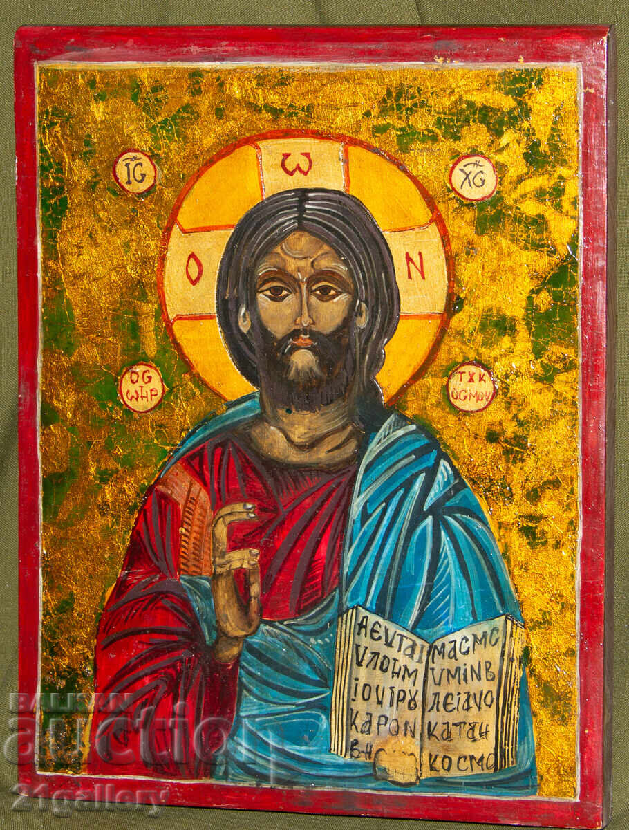 Hand-painted icon, tempera, Jesus Christ Pantocrator