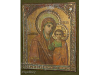 Icoană veche Sfânta Fecioară cu Pruncul, metal, litografie