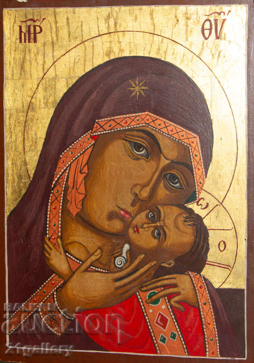 Hand-painted icon of the Holy Mother with the Child, tempera - 5