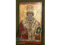 Icoană pictată manual, tempera, Sfântul Nicolae Făcătorul de Minuni