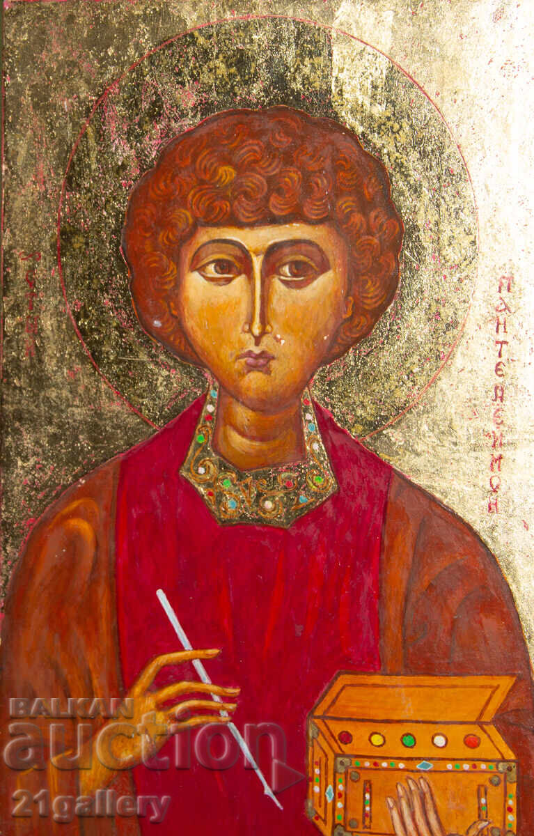 Hand-painted icon, tempera, Saint Panteleimon with price 450.00 BGN | € 230.08