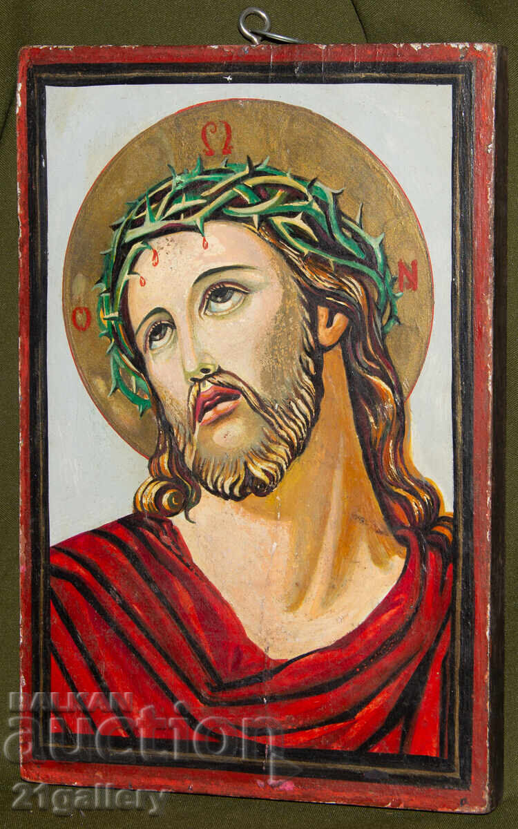 Auction Hand-painted icon, tempera, Jesus Christ with a crown of thorns Auction Hand-painted icon, tempera, Jesus Christ with a crown of thorns