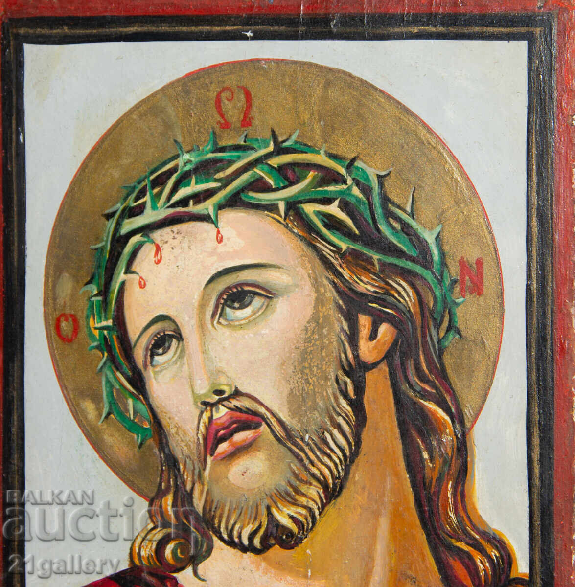 Delivery of Hand-painted icon, tempera, Jesus Christ with a crown of thorns Delivery of Hand-painted icon, tempera, Jesus Christ with a crown of thorns