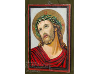 Hand-painted icon, tempera, Jesus Christ with a crown of thorns