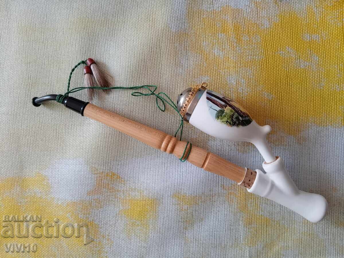 Porcelain pipe, hunting scene, 34cm with price 40.00 BGN | € 20.45
