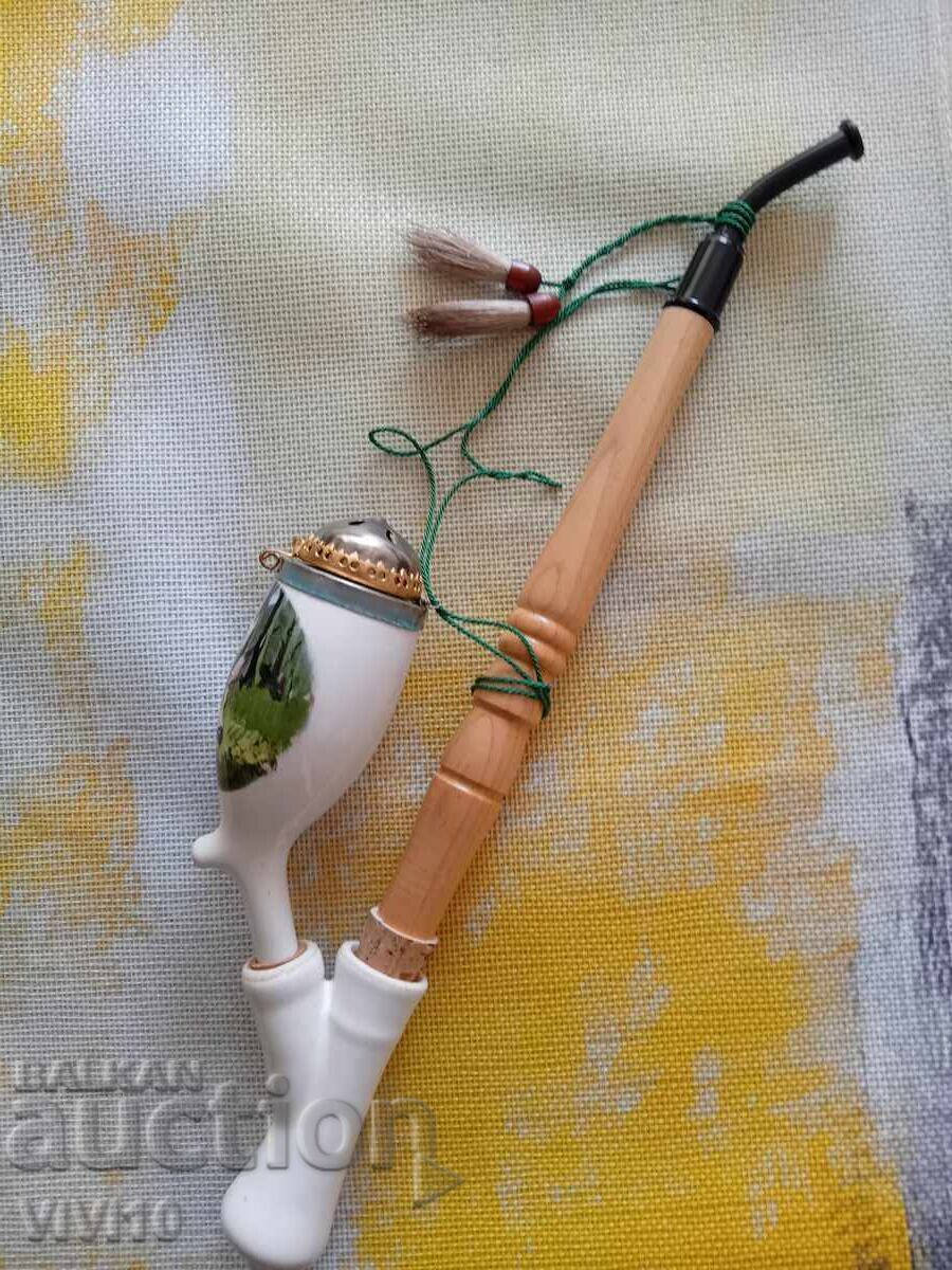 Pipă din porțelan, scenă de vânătoare, 34cm