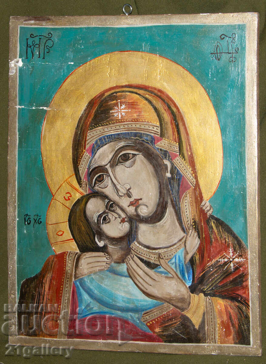 Auction  Hand-painted icon of the Holy Mother with the Child, tempera