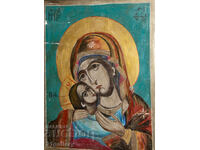 Icoană pictată manual Sfânta Fecioară Maria cu Pruncul, tempera