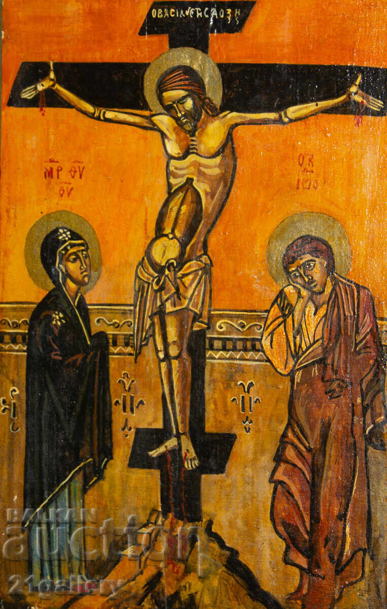 Hand-painted icon, tempera paints, Crucifixion with price 400.00 BGN | € 204.52