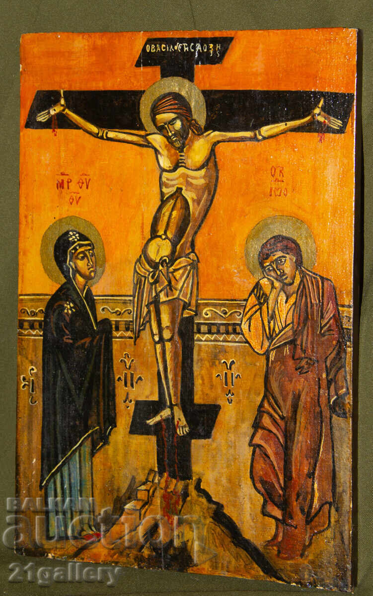 Auction  Hand-painted icon, tempera paints, Crucifixion