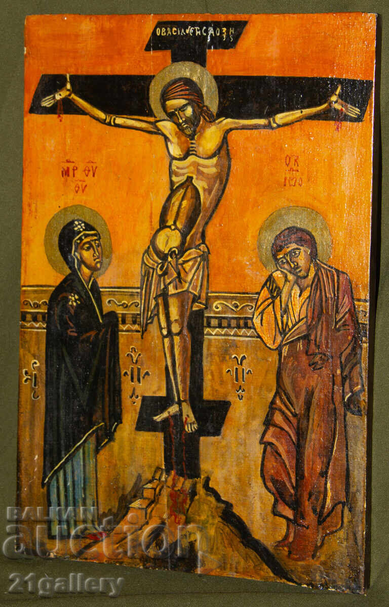 Hand-painted icon, tempera paints, Crucifixion
