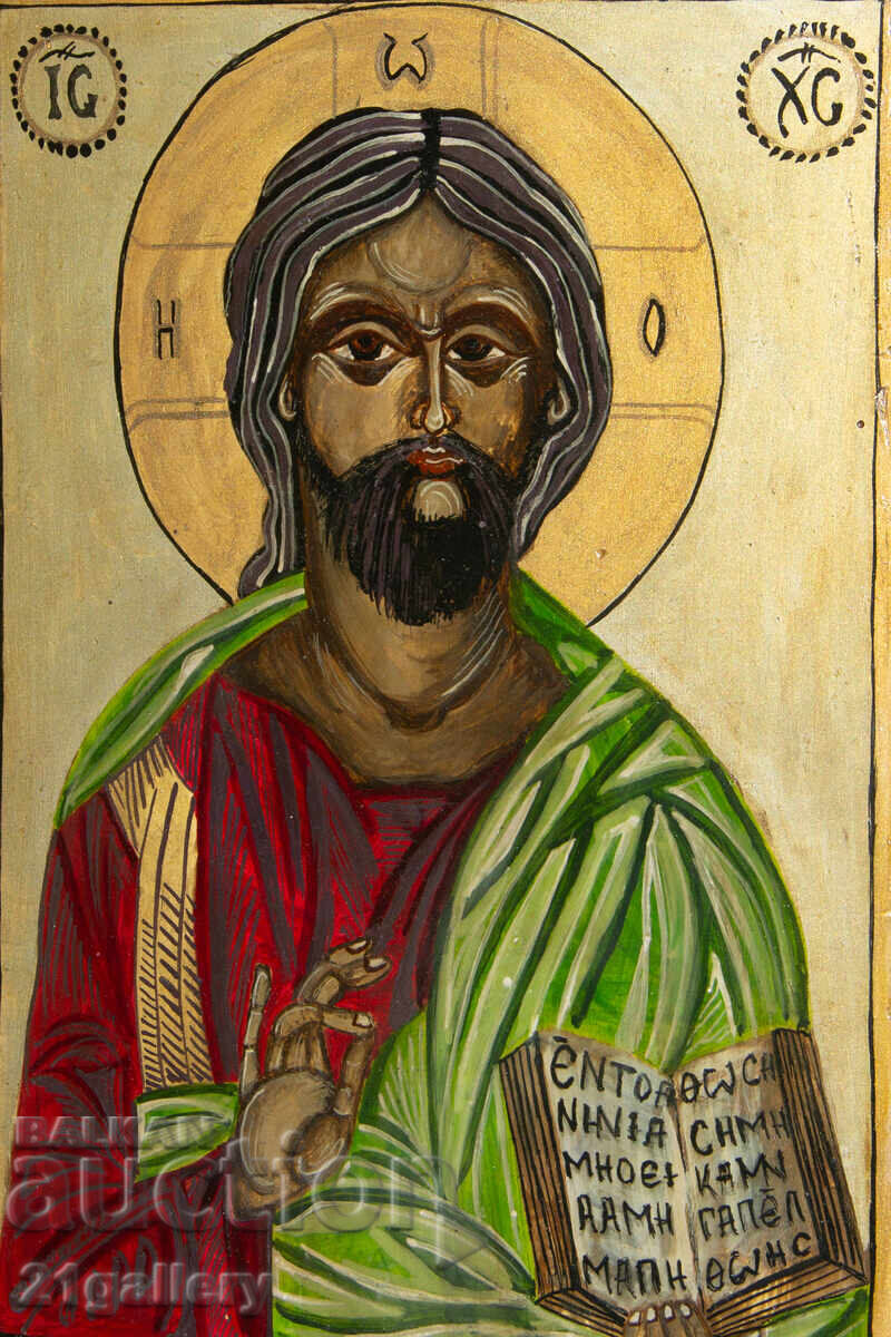 Ръчно рисувана икона, темперни бои,  Иисус Христос с цена 300.00 лв. | € 153.39